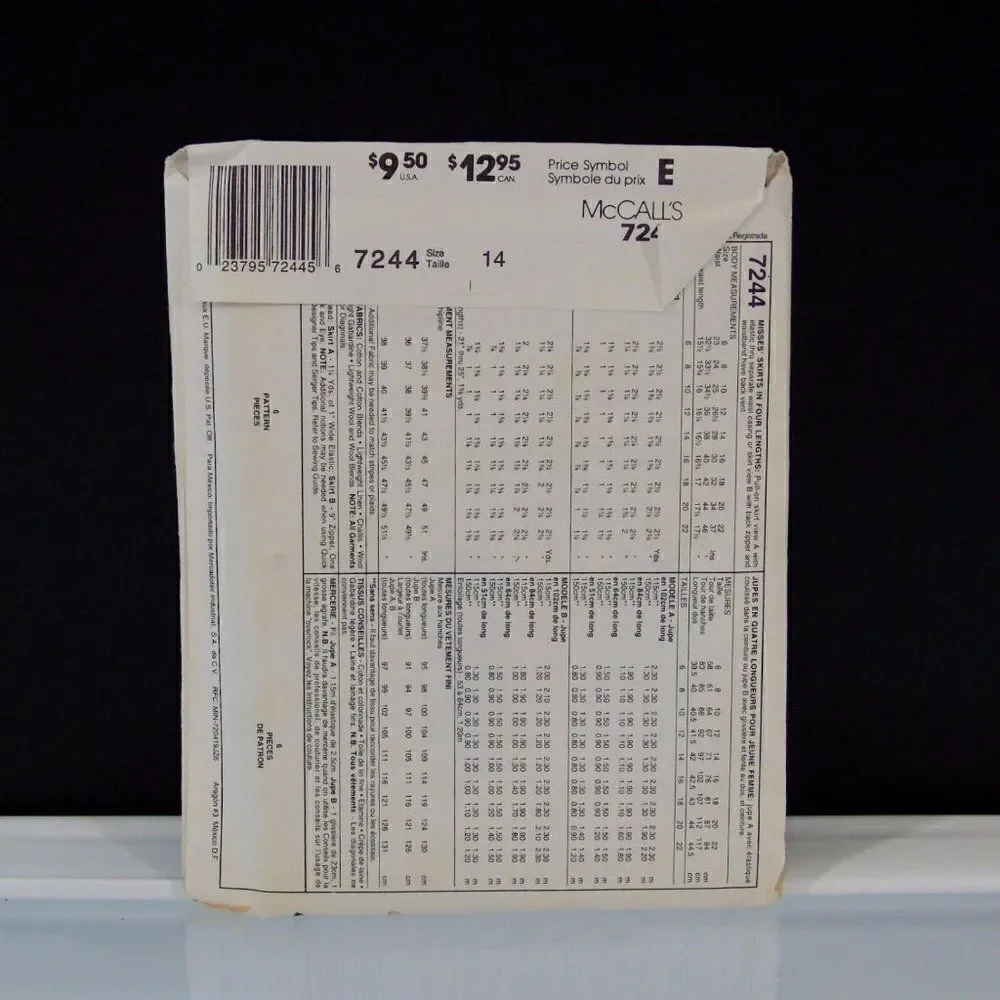Vintage 90s McCall's 7244 Sewing Pattern